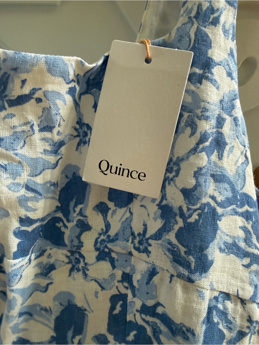 Quince Blue and White Floral Square-Neck Midi Dress 100% Linen - Picture 4 of 13